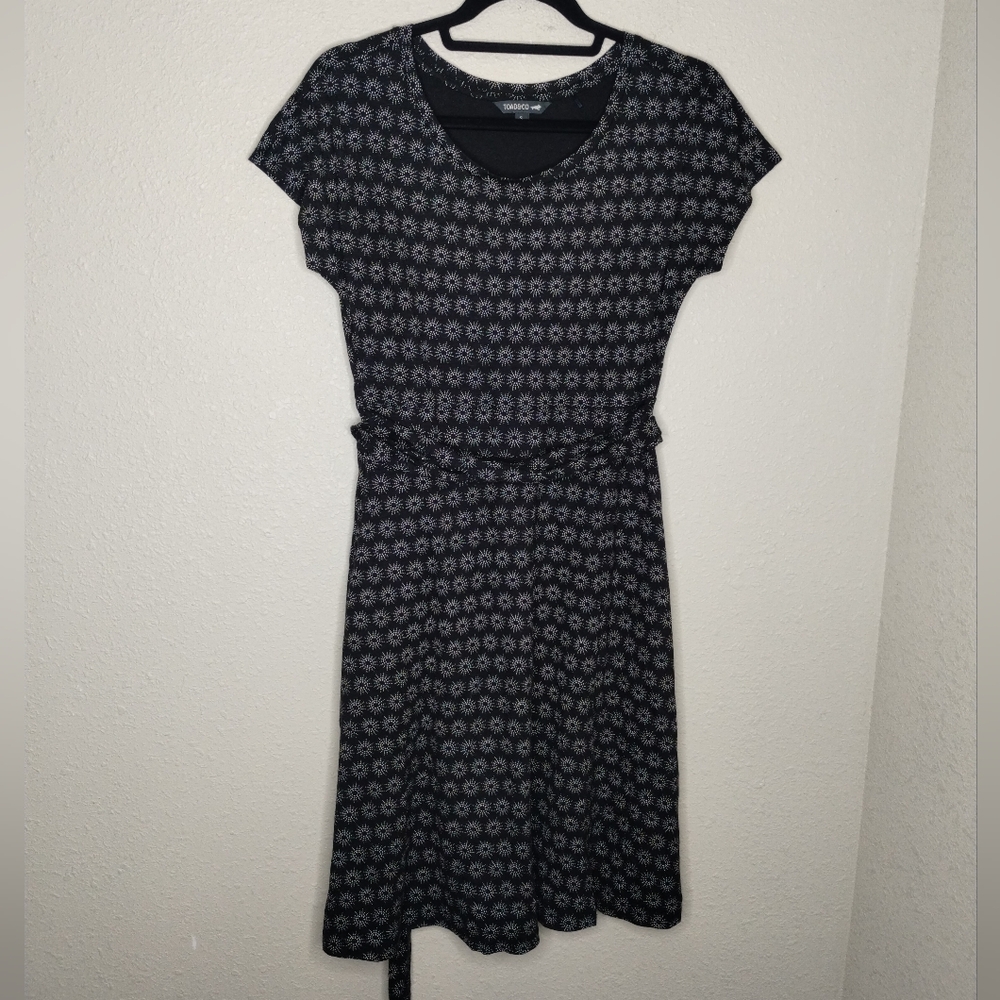 Toad & Co Cue Wrap Short Sleeve Dress Black Starburst Women's Size Small